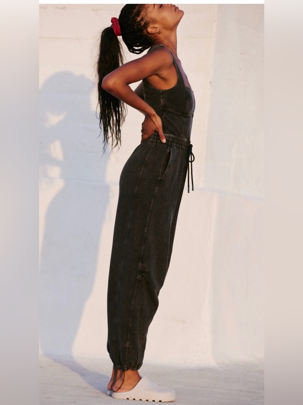 Free People Washed Black Wide-Leg Cotton Jumpsuit - Picture 7 of 9
